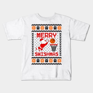 Merry Swishmas Basketball Ugly Sweater Kids T-Shirt